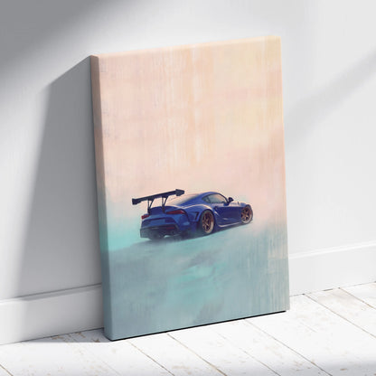 Toyota Supra Inspired Automotive Wall Art - Blue JDM Sports Car Canvas Print for Garage