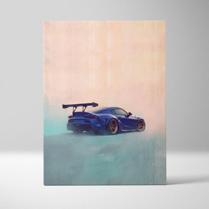Toyota Supra Inspired Automotive Wall Art - Blue JDM Sports Car Canvas Print for Garage