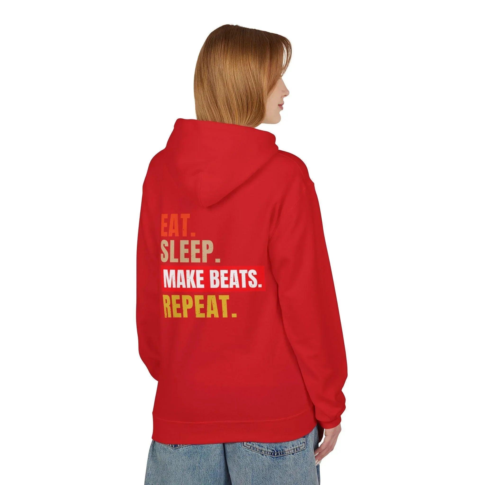 Cozy Music Producer Hoodie: 'Eat. Sleep. Make Beats. Repeat' Fleece Design
