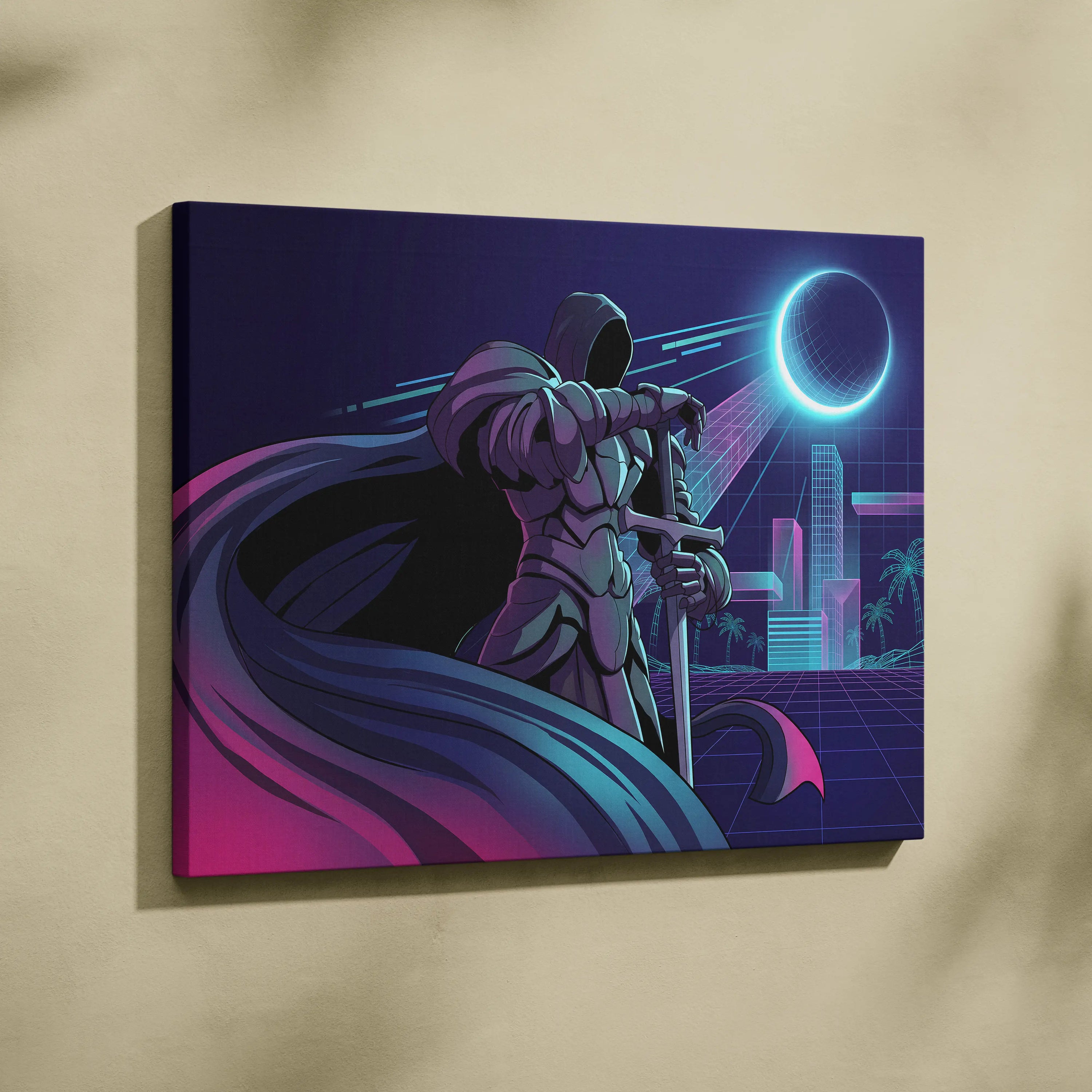 Vaporwave Neon Odyssey Canvas - Vaporwave Canvas Neon Blue Pink Living Room Futurism Moody Cyberpunk Canvas
