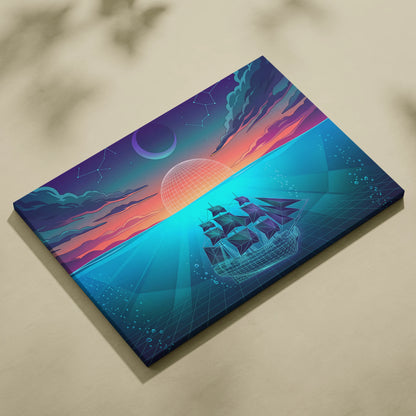 Neon Vaporwave Sunset Canvas - Neon City Pink Cyan Living Room Vaporwave Canvas Dreamy Nostalgia Retro-Futurist Wall Art