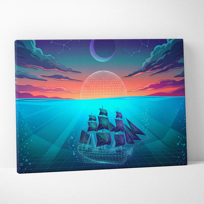 Neon Vaporwave Sunset Canvas - Neon City Pink Cyan Living Room Vaporwave Canvas Dreamy Nostalgia Retro-Futurist Wall Art