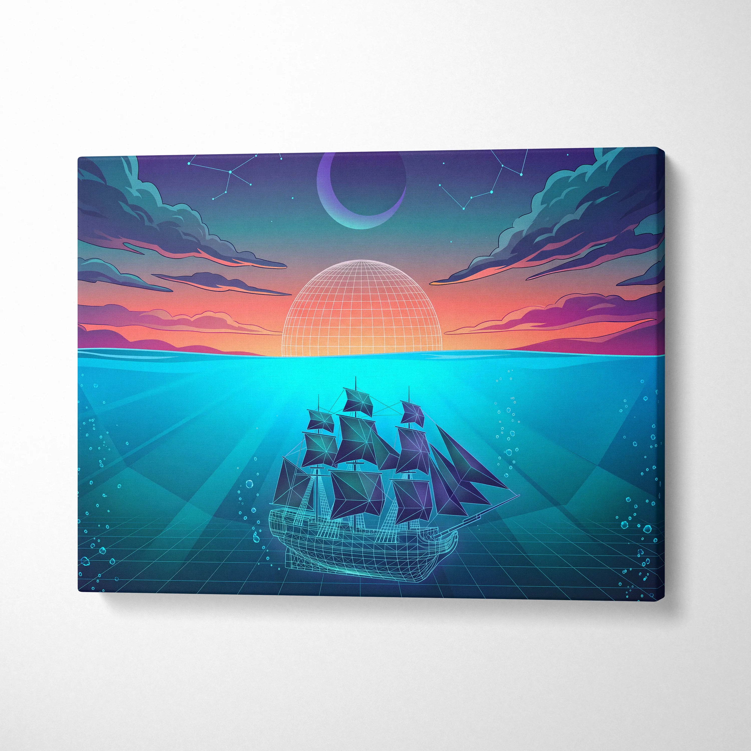 Neon Vaporwave Sunset Canvas - Neon City Pink Cyan Living Room Vaporwave Canvas Dreamy Nostalgia Retro-Futurist Wall Art