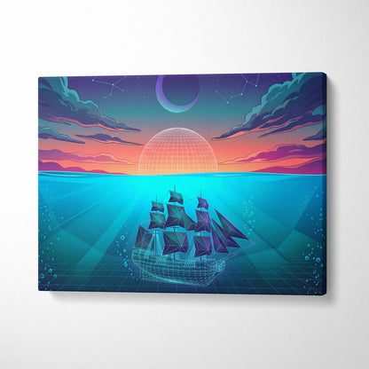 Neon Vaporwave Sunset Canvas - Neon City Pink Cyan Living Room Vaporwave Canvas Dreamy Nostalgia Retro-Futurist Wall Art