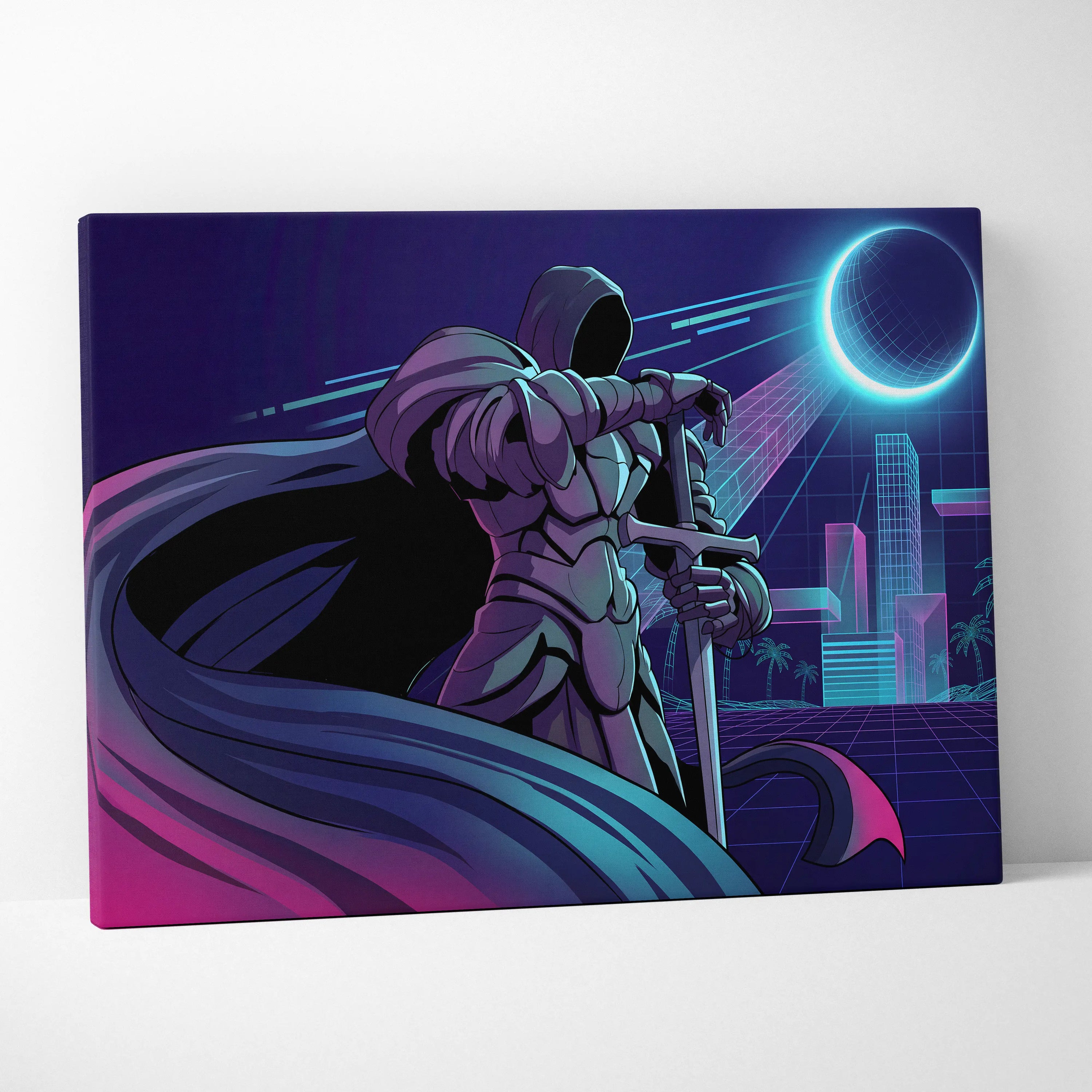 Vaporwave Neon Odyssey Canvas - Vaporwave Canvas Neon Blue Pink Living Room Futurism Moody Cyberpunk Canvas