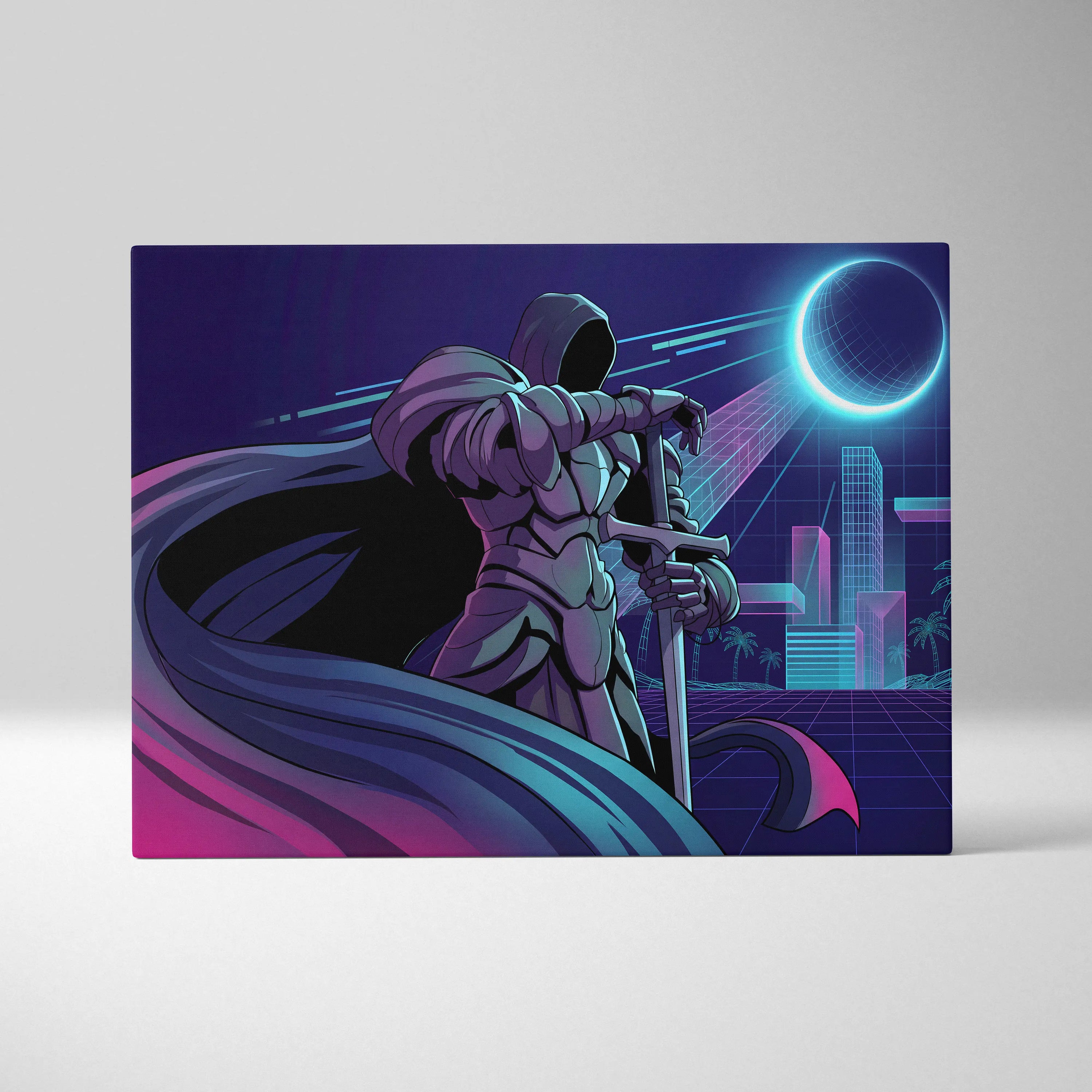 Vaporwave Neon Odyssey Canvas - Vaporwave Canvas Neon Blue Pink Living Room Futurism Moody Cyberpunk Canvas