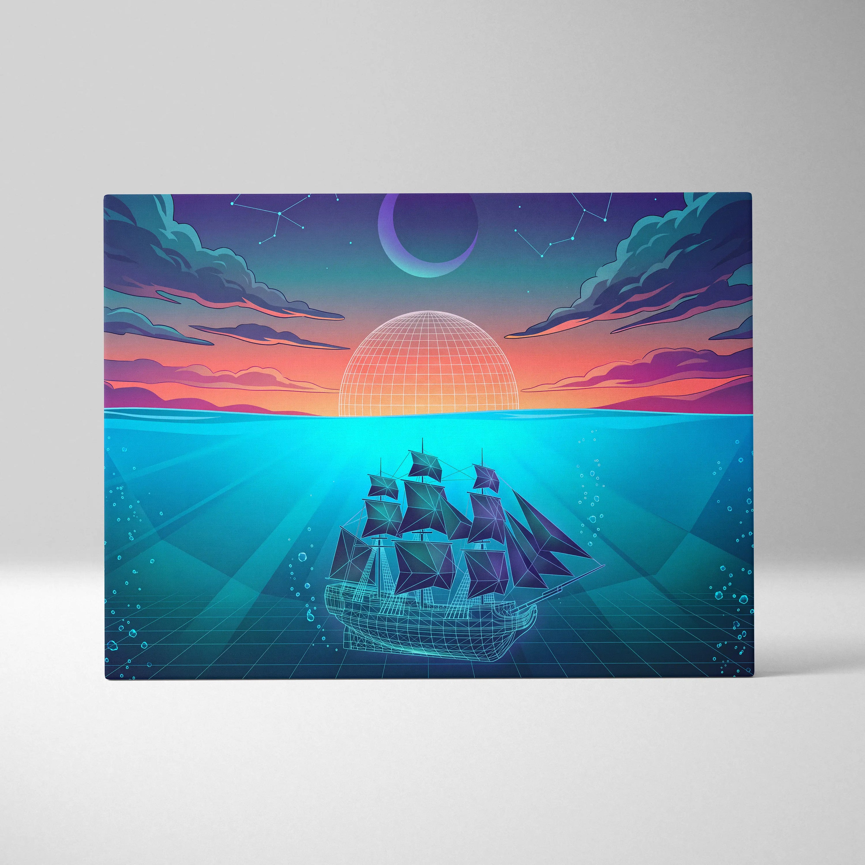 Neon Vaporwave Sunset Canvas - Neon City Pink Cyan Living Room Vaporwave Canvas Dreamy Nostalgia Retro-Futurist Wall Art