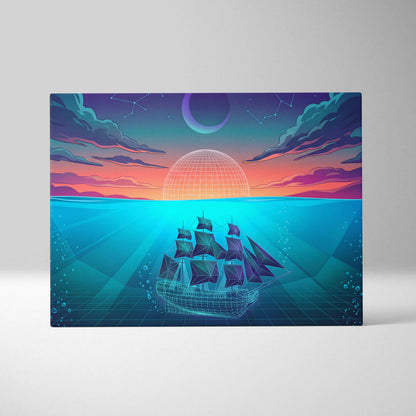 Neon Vaporwave Sunset Canvas - Neon City Pink Cyan Living Room Vaporwave Canvas Dreamy Nostalgia Retro-Futurist Wall Art