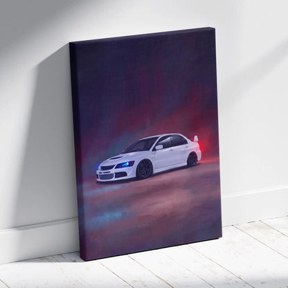 Mitsubishi Lancer Evolution Inspired Car Wall Art - Rally Racing Vehicle Canvas Painting