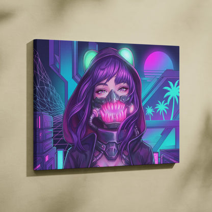 Vaporwave Neon Portrait Canvas - Vaporwave Portrait Neon Pink Purple Living Room Retro Moody Vibes Decor Canvas Print