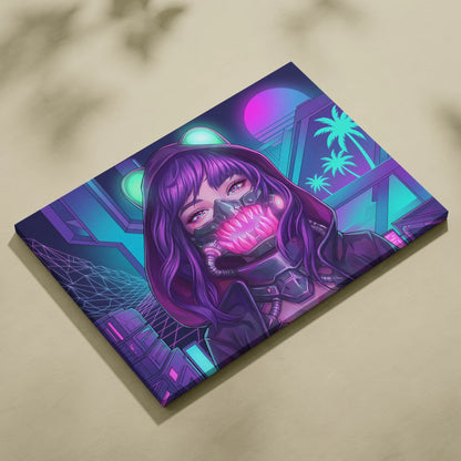 Vaporwave Neon Portrait Canvas - Vaporwave Portrait Neon Pink Purple Living Room Retro Moody Vibes Decor Canvas Print