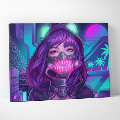 Vaporwave Neon Portrait Canvas - Vaporwave Portrait Neon Pink Purple Living Room Retro Moody Vibes Decor Canvas Print