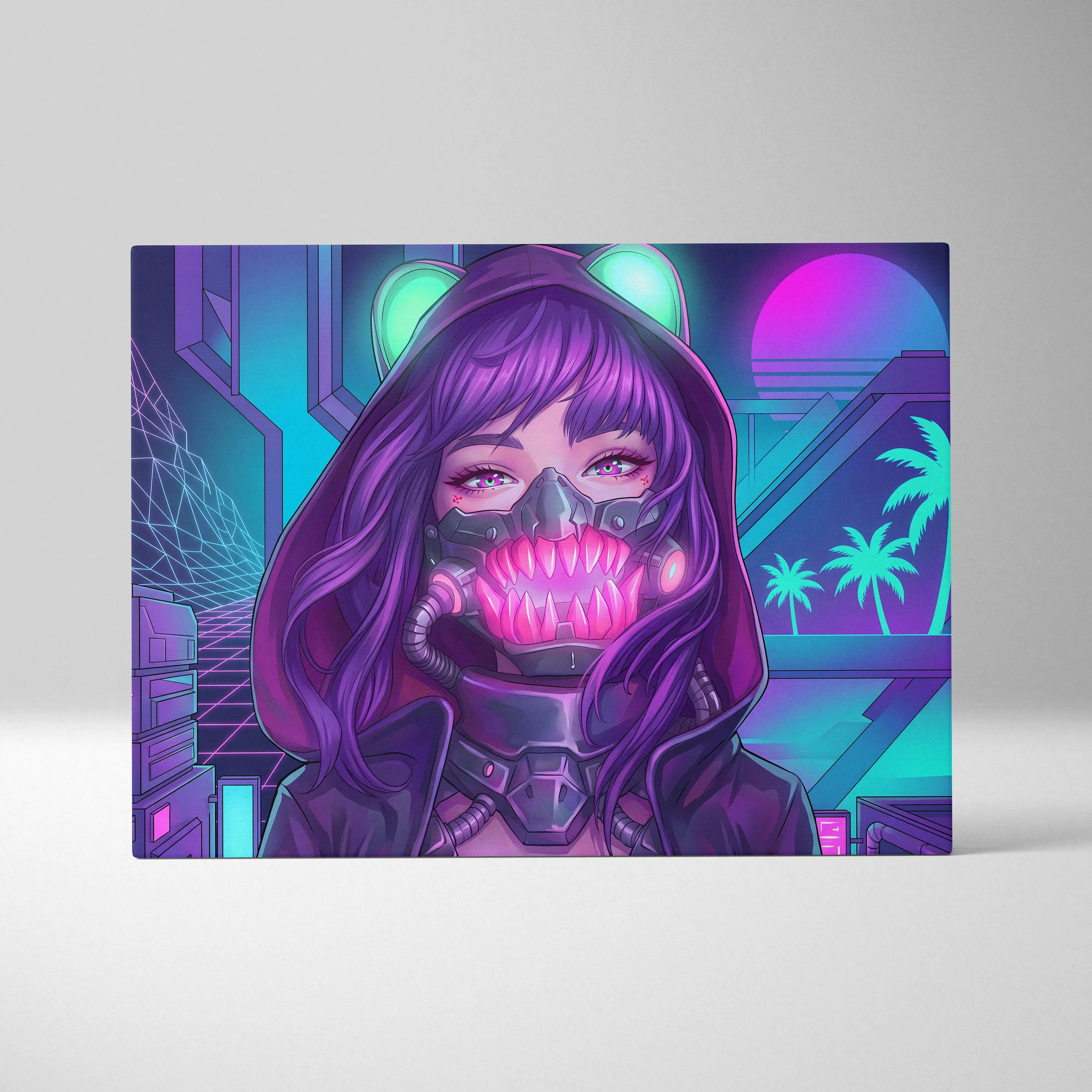 Vaporwave Neon Portrait Canvas - Vaporwave Portrait Neon Pink Purple Living Room Retro Moody Vibes Decor Canvas Print