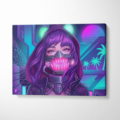 Vaporwave Neon Portrait Canvas - Vaporwave Portrait Neon Pink Purple Living Room Retro Moody Vibes Decor Canvas Print