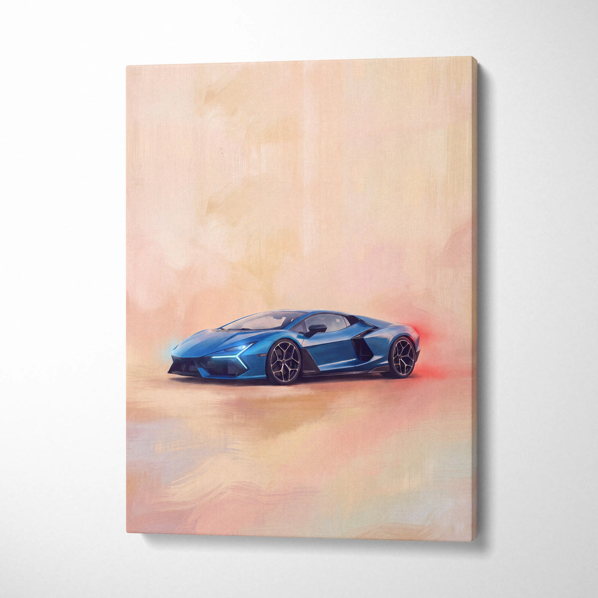 Lamborghini revuelto inspired blue sports car painting on canvas premium automotive wall decor artwork