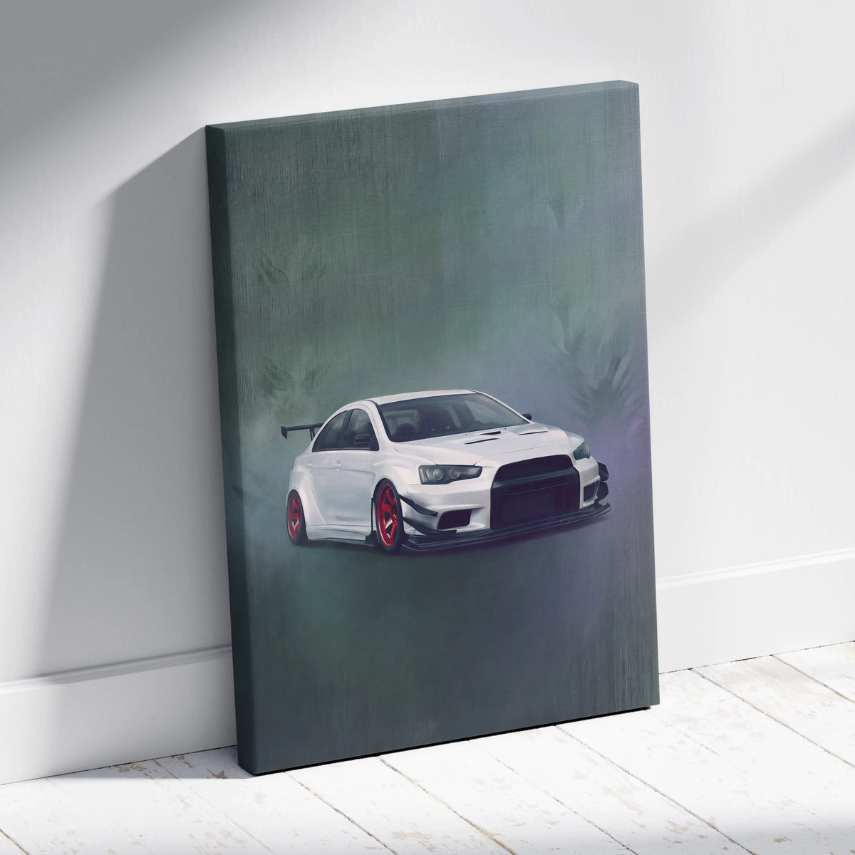Mitsubishi Lancer Evolution X Inspired Car Wall Art, Rally Drift Racing Canvas Print for Garage