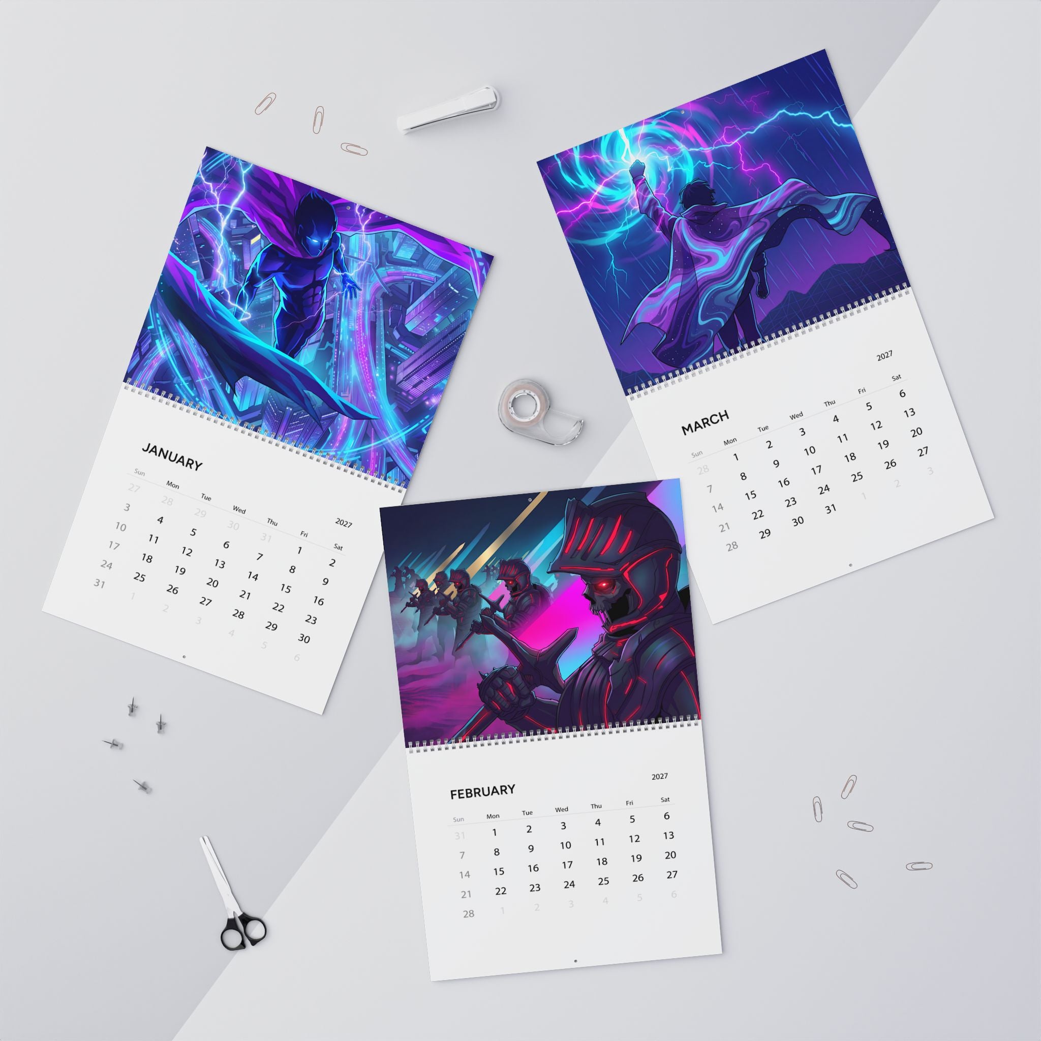 2027 Vaporwave Inspired Fantasy Calendar – Vibrant Neon Artwork Collection