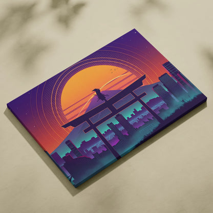 Neon Sunset Vaporwave Canvas - Vaporwave Sunset Canvas Purple Orange Living Room Dreamy Neon Deco Vaporwave Theme Canvas
