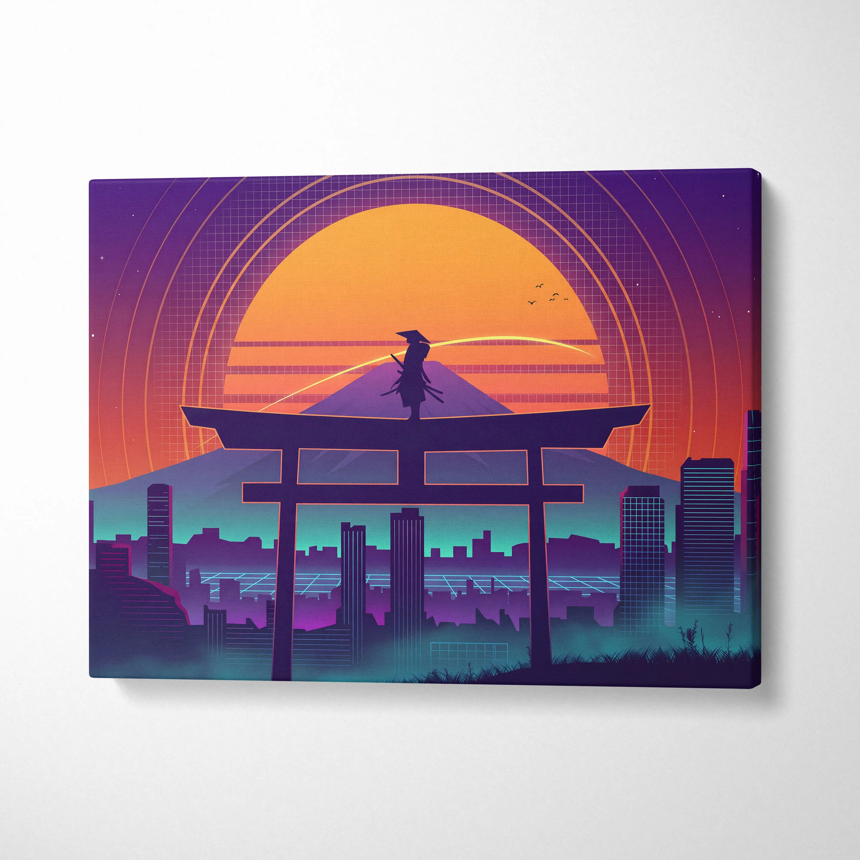 Neon Sunset Vaporwave Canvas - Vaporwave Sunset Canvas Purple Orange Living Room Dreamy Neon Deco Vaporwave Theme Canvas
