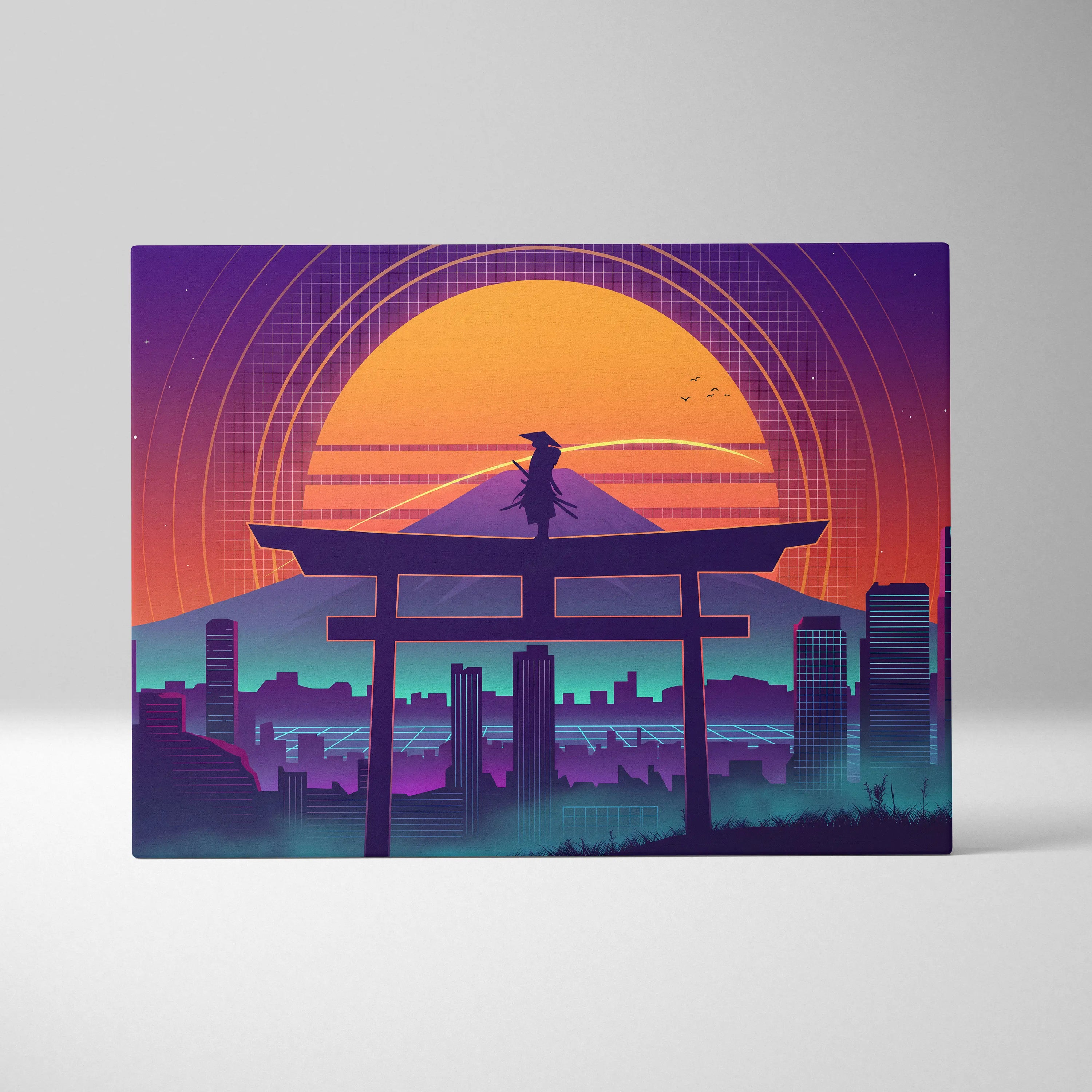 Neon Sunset Vaporwave Canvas - Vaporwave Sunset Canvas Purple Orange Living Room Dreamy Neon Deco Vaporwave Theme Canvas