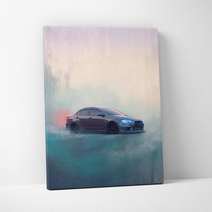 Mitsubishi Lancer Evolution X Inspired Canvas Art - Grey Rally Sedan Vehicle Print