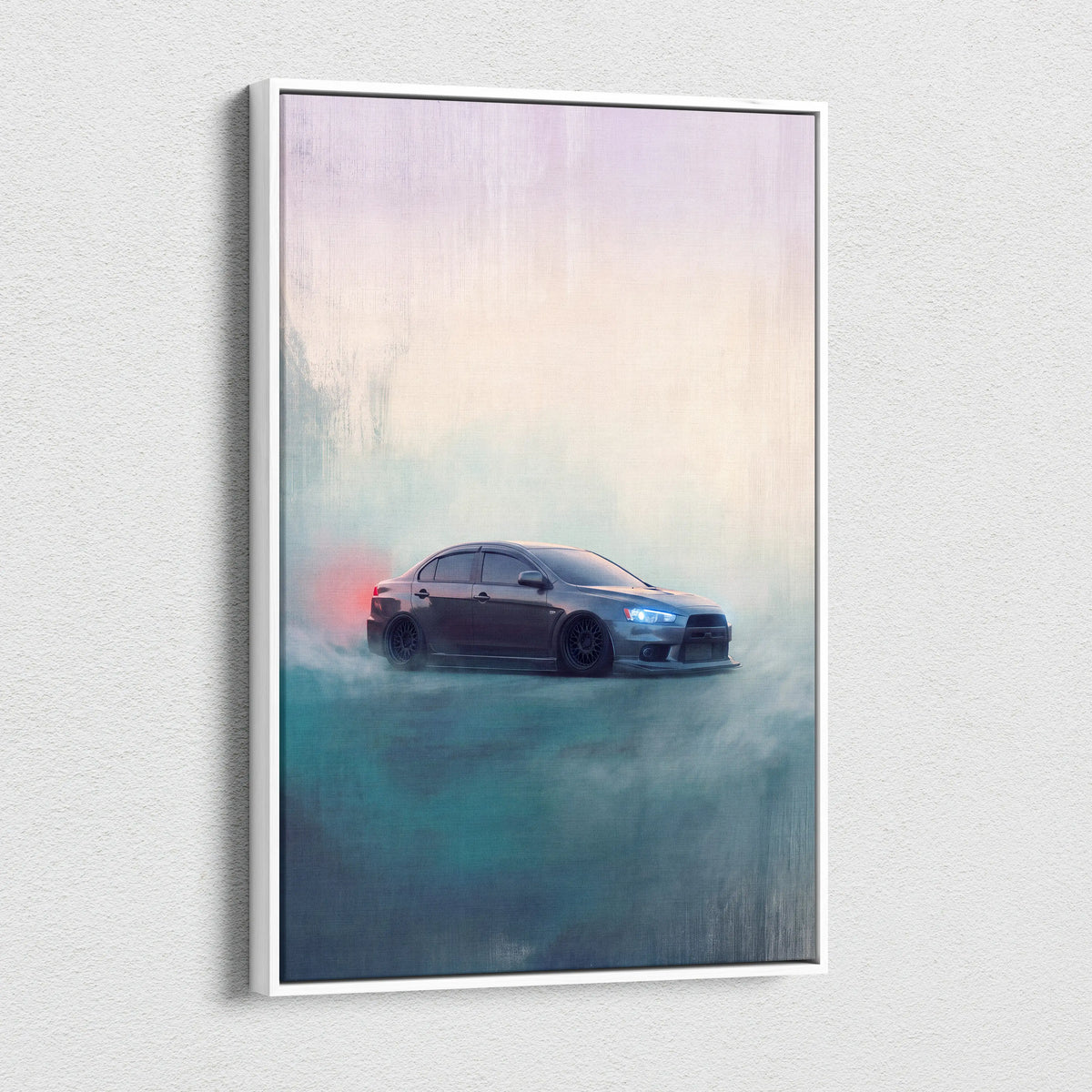 Mitsubishi Lancer Evolution X Inspired Canvas Art - Grey Rally Sedan Vehicle Print
