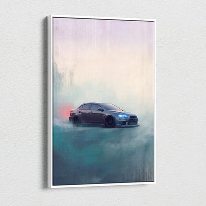 Mitsubishi Lancer Evolution X Inspired Canvas Art - Grey Rally Sedan Vehicle Print