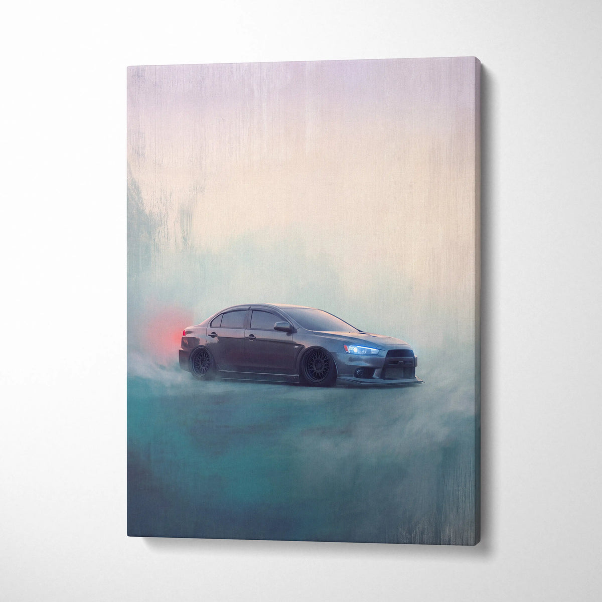 Mitsubishi Lancer Evolution X Inspired Canvas Art - Grey Rally Sedan Vehicle Print