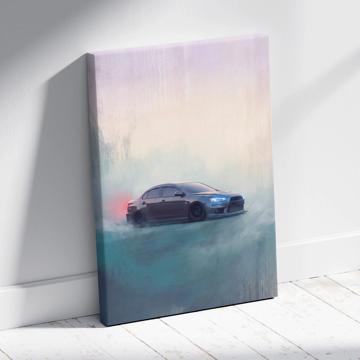 Mitsubishi Lancer Evolution X Inspired Canvas Art - Grey Rally Sedan Vehicle Print