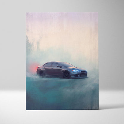 Mitsubishi Lancer Evolution X Inspired Canvas Art - Grey Rally Sedan Vehicle Print