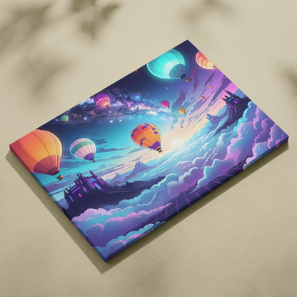 Vaporwave Neon Balloons Canvas - Hot Air Balloons Pink Turquoise Living Room Vaporwave Dreamy Retro Neon City Canvas
