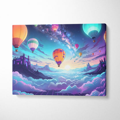 Vaporwave Neon Balloons Canvas - Hot Air Balloons Pink Turquoise Living Room Vaporwave Dreamy Retro Neon City Canvas
