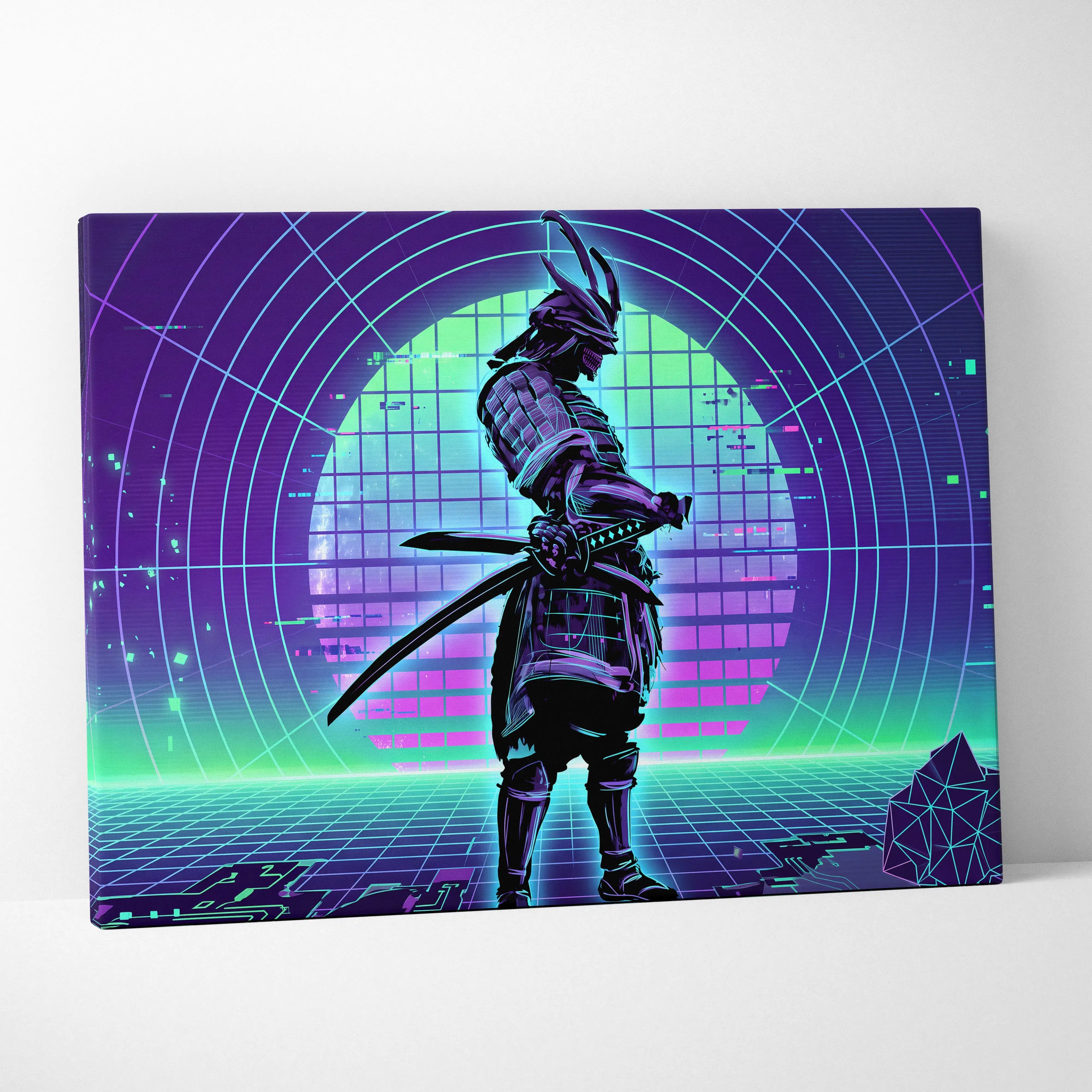Neon Vaporwave Nightscape Canvas - Snowboarder Pink Turquoise Living Room Vaporwave Dreamy Retro-Futurist Wall Art Canvas