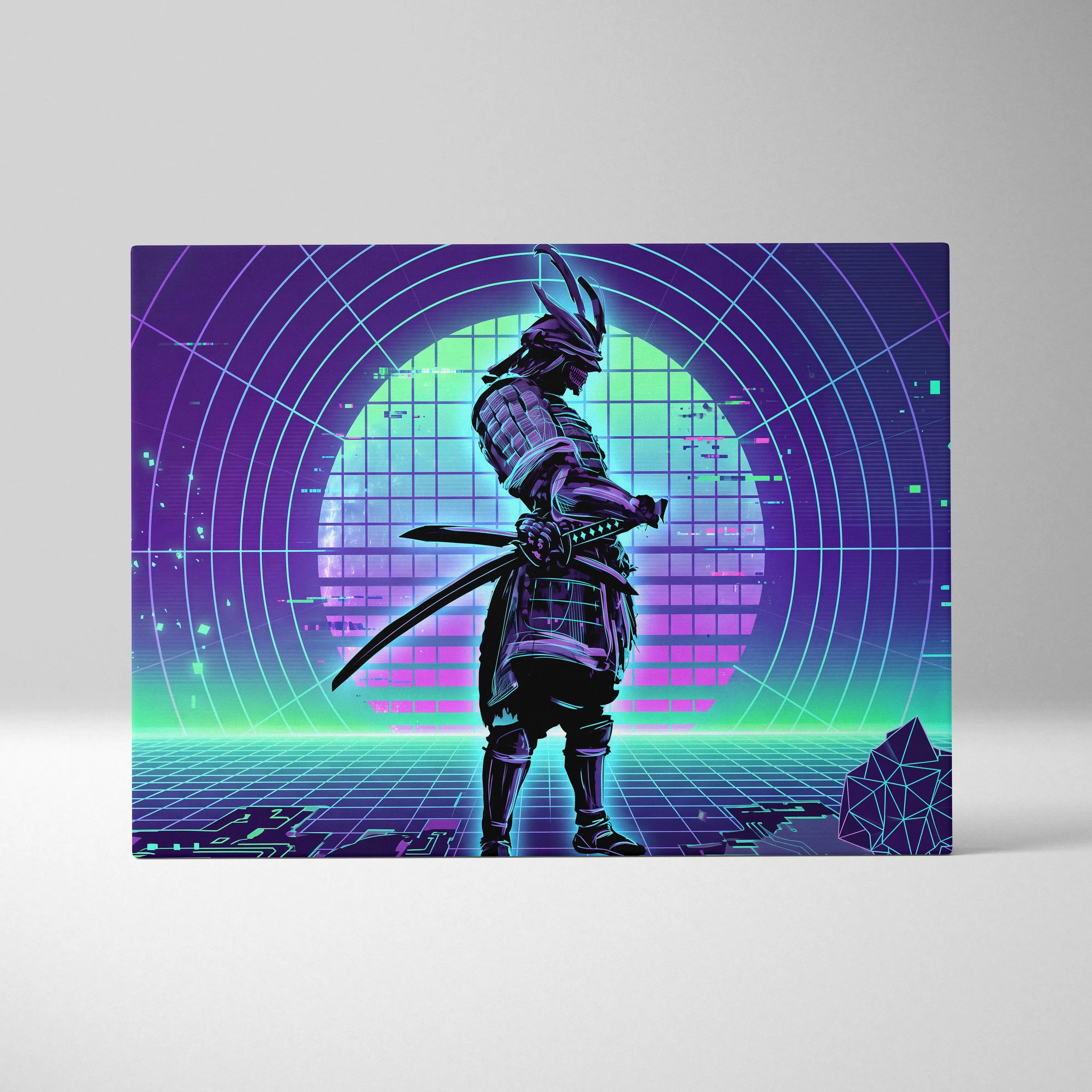 Neon Vaporwave Nightscape Canvas - Snowboarder Pink Turquoise Living Room Vaporwave Dreamy Retro-Futurist Wall Art Canvas