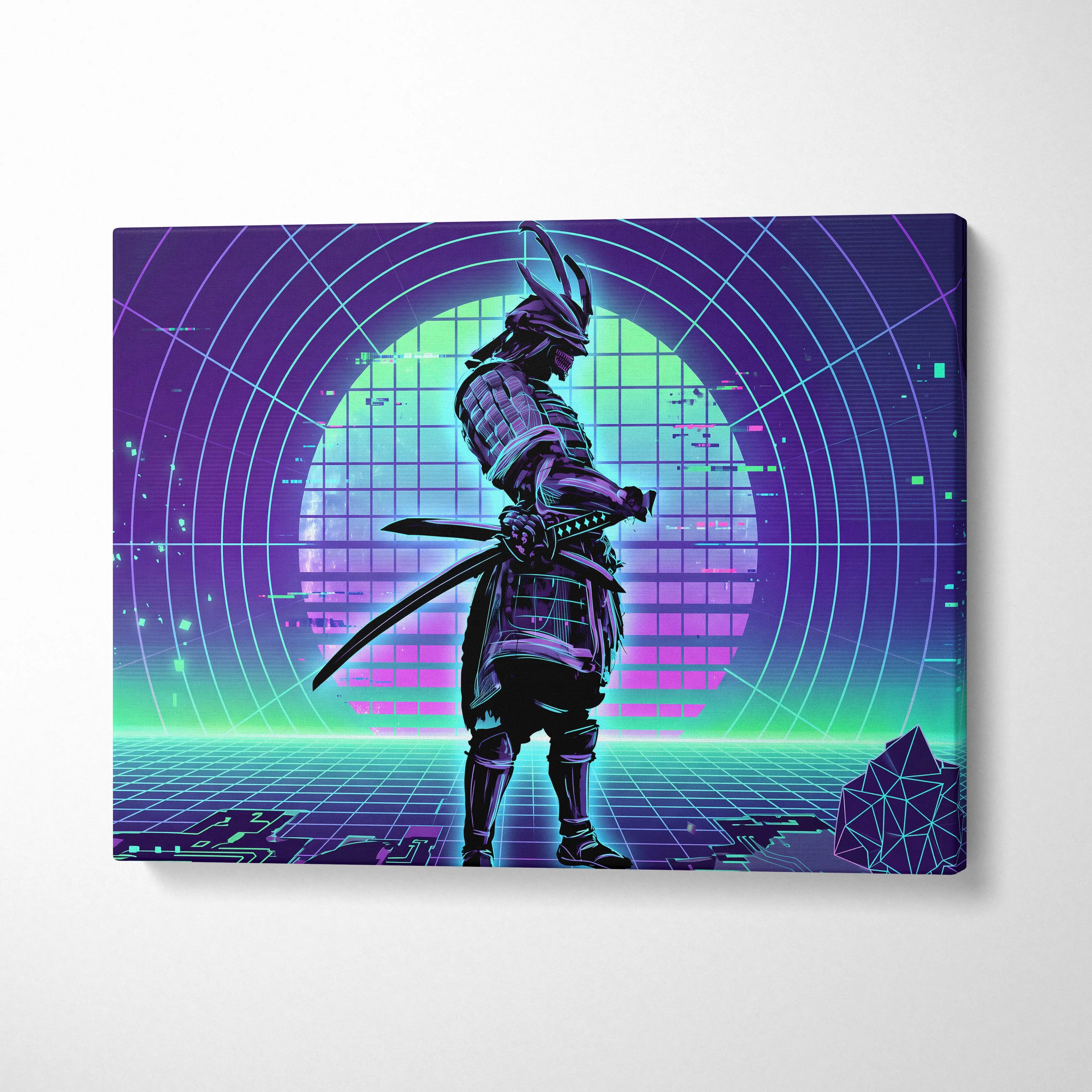 Neon Vaporwave Nightscape Canvas - Snowboarder Pink Turquoise Living Room Vaporwave Dreamy Retro-Futurist Wall Art Canvas