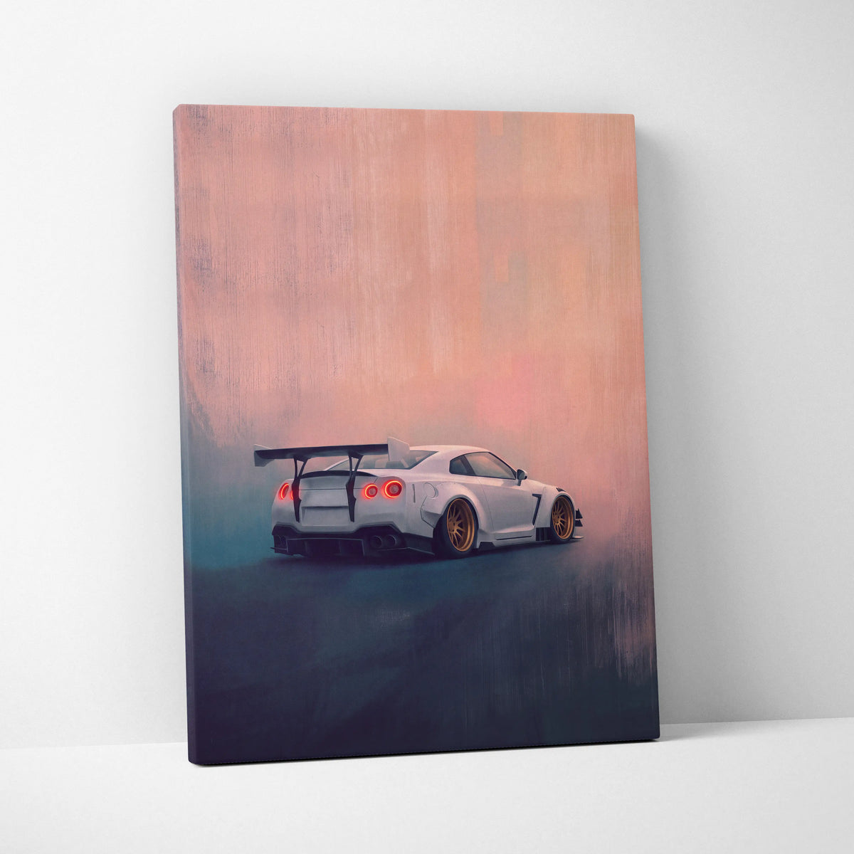 Nissan GT-R R35 Inspired Car Wall Art - White Widebody Supercar Canvas Painting
