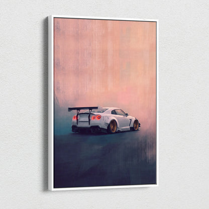 Nissan GT-R R35 Inspired Car Wall Art - White Widebody Supercar Canvas Painting