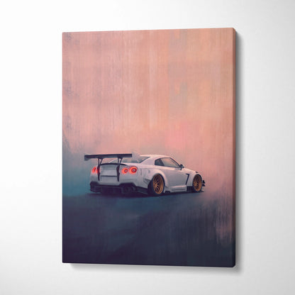 Nissan GT-R R35 Inspired Car Wall Art - White Widebody Supercar Canvas Painting