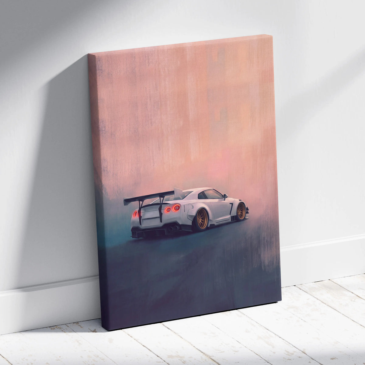 Nissan GT-R R35 Inspired Car Wall Art - White Widebody Supercar Canvas Painting