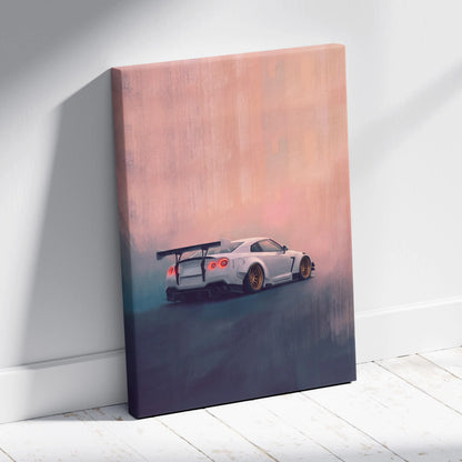 Nissan GT-R R35 Inspired Car Wall Art - White Widebody Supercar Canvas Painting