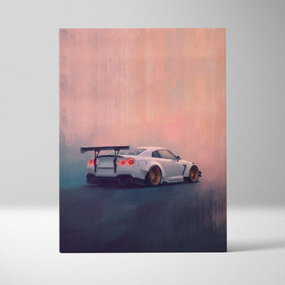 Nissan GT-R R35 Inspired Car Wall Art - White Widebody Supercar Canvas Painting