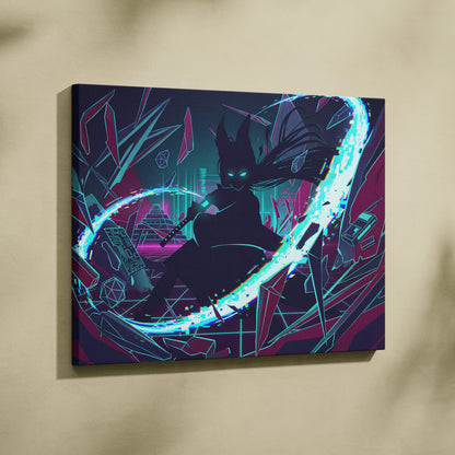 Vaporwave Neon Noir Canvas - Vaporwave Silhouette Neon Teal Magenta Living Room Retrofuture Neon Glitch Poster Canvas