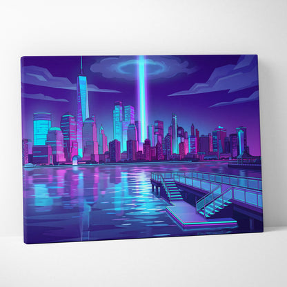 Neon Skyline Vaporwave Canvas - Vaporwave Cityscape Neon Blues Dreamy Mood Cyberpunk Decor Canvas