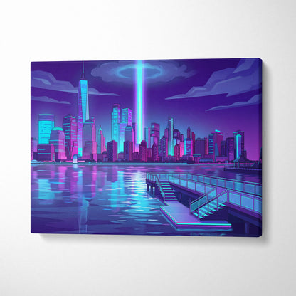 Neon Skyline Vaporwave Canvas - Vaporwave Cityscape Neon Blues Dreamy Mood Cyberpunk Decor Canvas