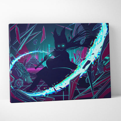 Vaporwave Neon Noir Canvas - Vaporwave Silhouette Neon Teal Magenta Living Room Retrofuture Neon Glitch Poster Canvas