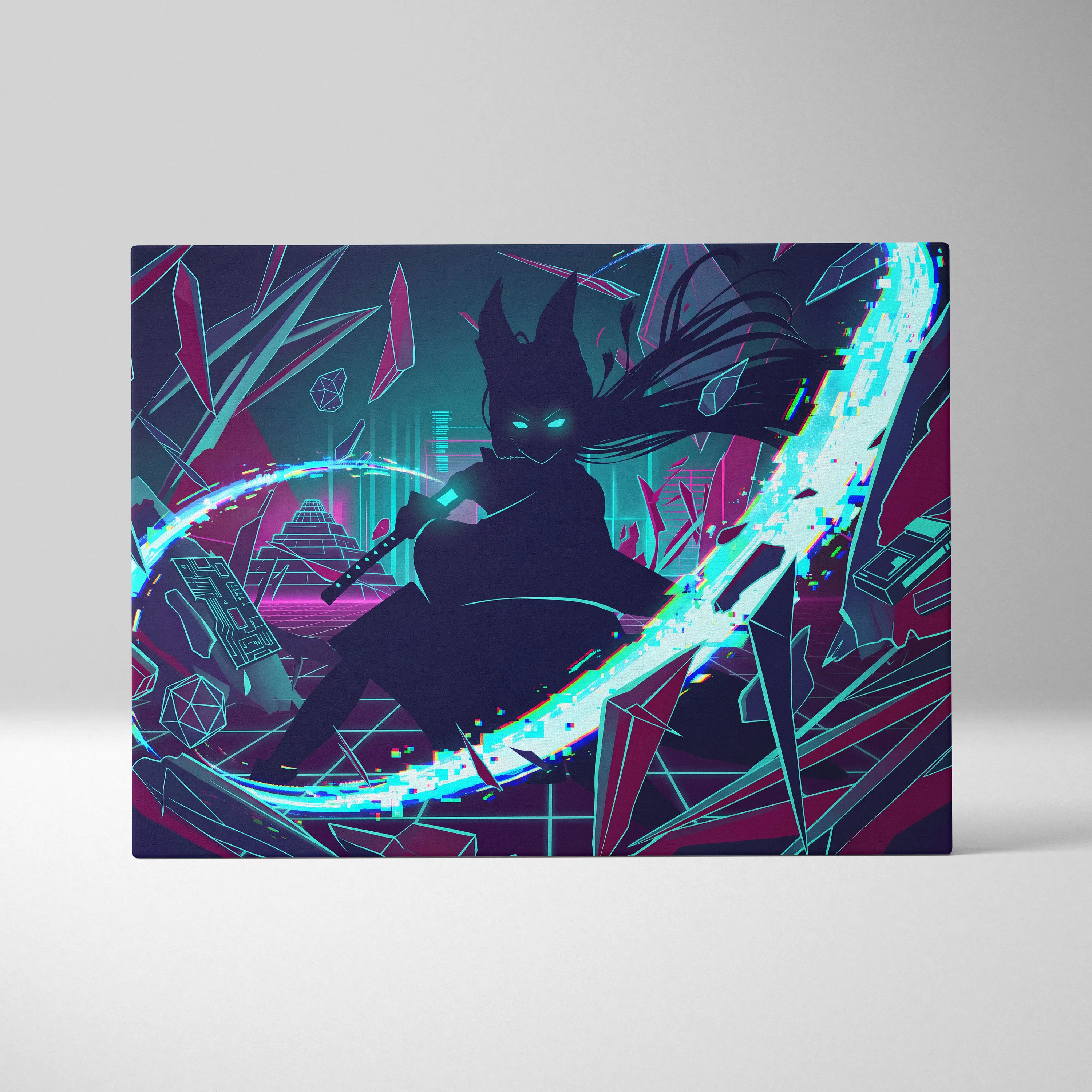 Vaporwave Neon Noir Canvas - Vaporwave Silhouette Neon Teal Magenta Living Room Retrofuture Neon Glitch Poster Canvas