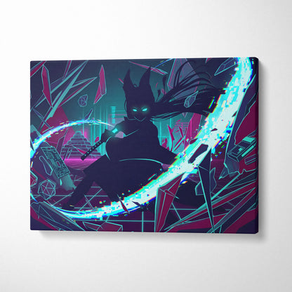 Vaporwave Neon Noir Canvas - Vaporwave Silhouette Neon Teal Magenta Living Room Retrofuture Neon Glitch Poster Canvas