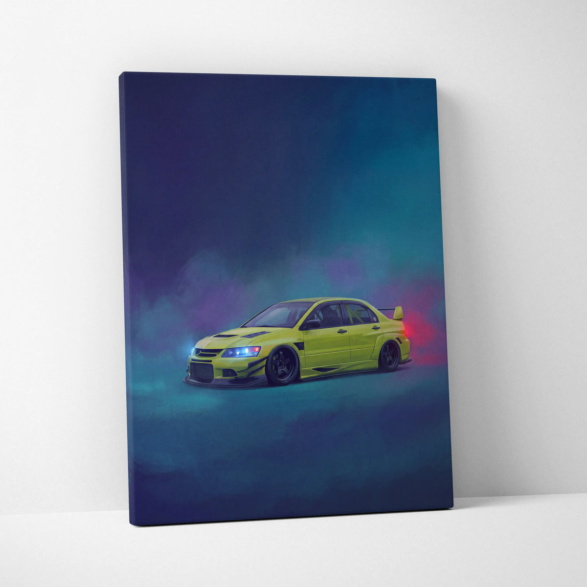 Mitsubishi Lancer Evolution IX Inspired Car Wall Art - Green JDM Sedan Canvas Print