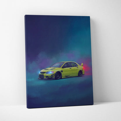 Mitsubishi Lancer Evolution IX Inspired Car Wall Art - Green JDM Sedan Canvas Print