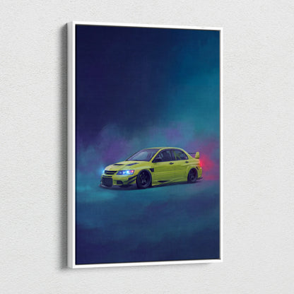 Mitsubishi Lancer Evolution IX Inspired Car Wall Art - Green JDM Sedan Canvas Print